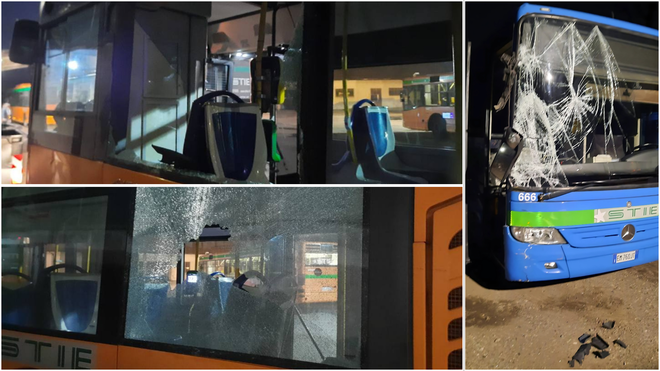 Autobus vandalizzati nella notte al deposito della Stie