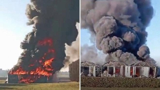 L'incendio al campo volo di Cogliate (foto da IlSaronno.it)