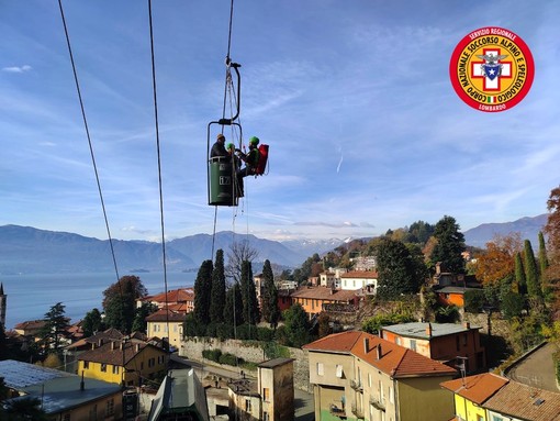 Laveno: addestramento del Soccorso Alpino sulle funivie del Lago Maggiore