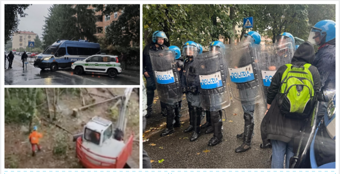 Bosco di via Curtatone, il giorno dello sgombero. Sul posto polizia ed elicottero. Motoseghe in azione