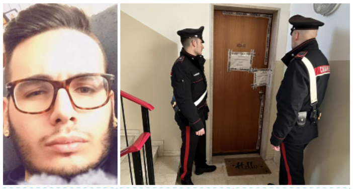 I carabinieri davanti all'ingresso dell'abitazione