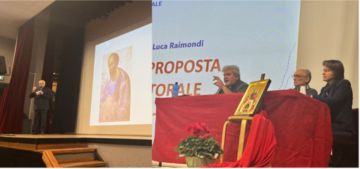 L'assemblea con monsignor Luca Raimondi. Sopra monsignor Severino Pagani