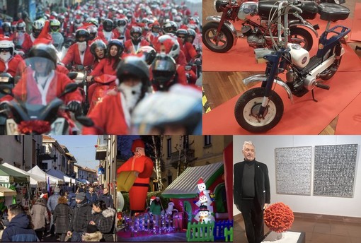 Babbo Natale in moto (ma anche moto senza Babbo Natale), mercatini a Solbiate, a Busto anche omaggio all'arte con Giorgio Piccaia