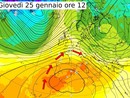 La cartina postata dal Centro Geofisico Prealpino con l'arrivo di masse d'aria di origine subtropicale causata dall'anticiclone posizionato tra Algeria, Marocco e Spagna