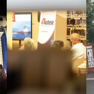 Al centro un momento di SportivaMente in biblioteca, a sinistra il Castello di Fagnano per la Notte Bianca e a destra la Busto Scopello