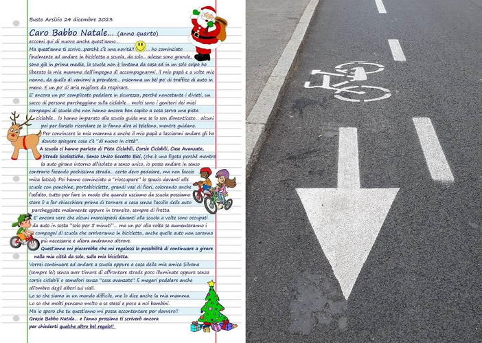 «Caro Babbo Natale, vorrei poter continuare a girare a Busto sulla mia bicicletta…»