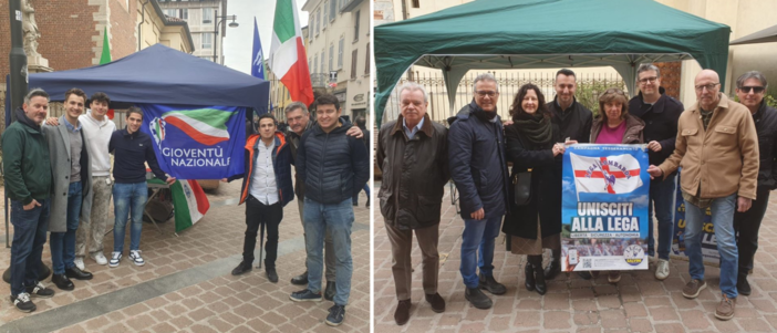 Domenica di gazebo a Busto. FdI con i giovani, Lega tra pace fiscale e Ucraina