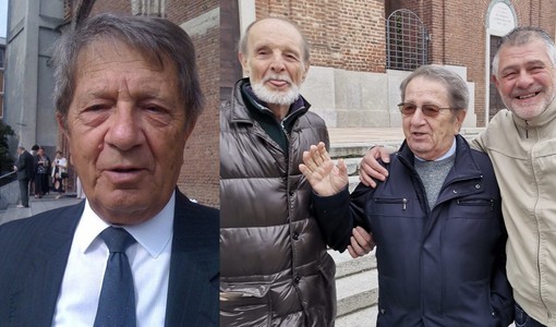 Giancarlo Macchi da solo e a destra in una foto con Angelo Prandoni ed Enrico Puricelli a una cerimonia alcuni anni fa