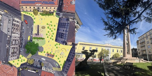 Il disegno pubblicato e la piazza durante l'ultima Settimana della mobilità