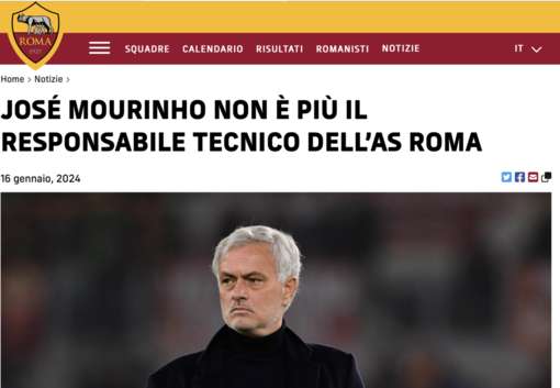 Mourinho esonerato dalla Roma