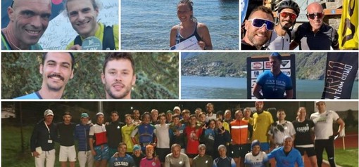 L'allenatore varesino Stefano Galante, il primo da sinistra in cima al collage, e alcuni dei ragazzi e degli adulti che superano ogni limite grazie allo sport e a Oxygen Triathlon